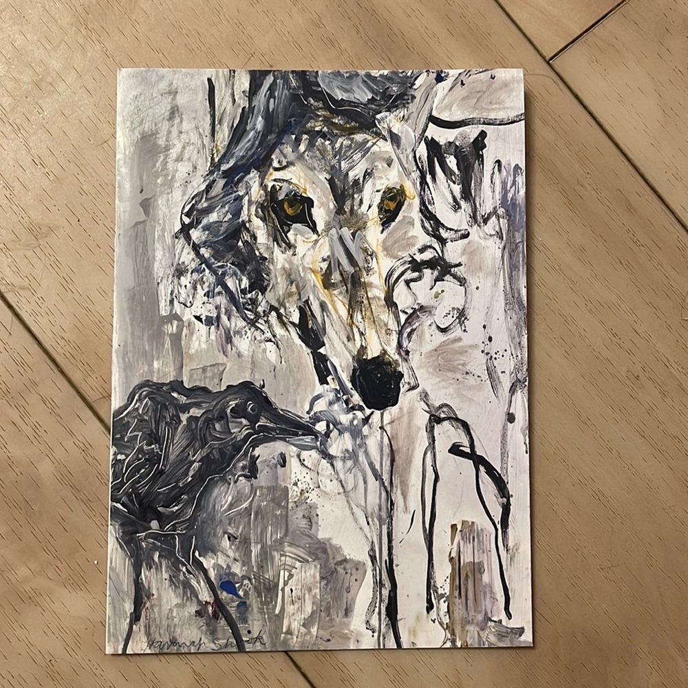 Wolf and Raven Oil Painting Print -Greeting Card or frame